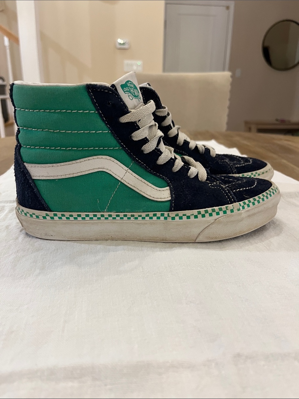 Vans Kids High-Top Sneakers in Green and Black with White Stripe